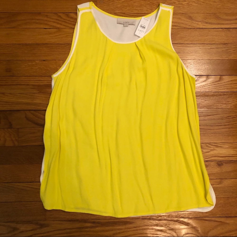 Loft Chartreuse & white rayon tank top large NWT